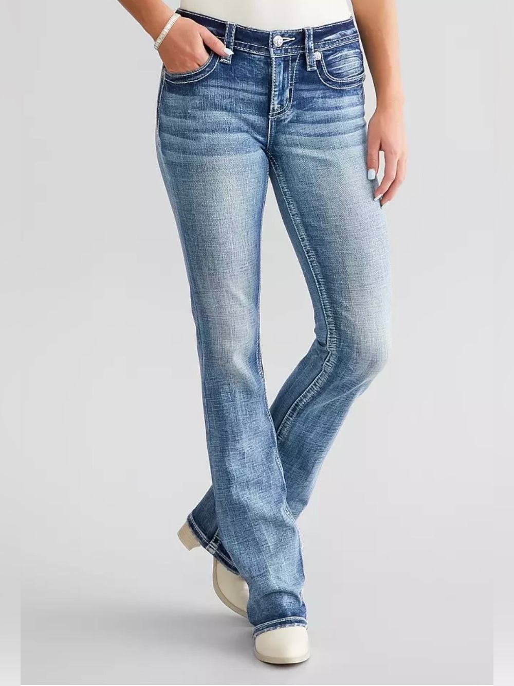 Miss Me women’s mid rise bootcut jeans 29 x 32 flag theme NEW NWT - Picture 3 of 12